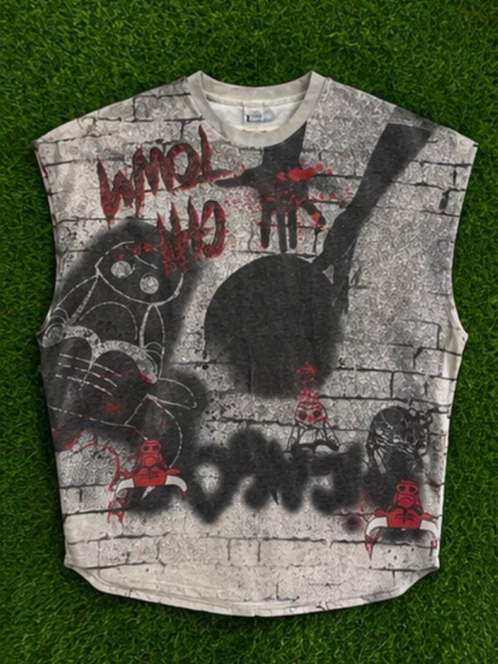 Kids Gray and Black Graphic Tank Top with Red Accents